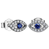 Sapphire Evil Eye Earrings Studs 925 sterling silver - Earrings - Aurora Tears
